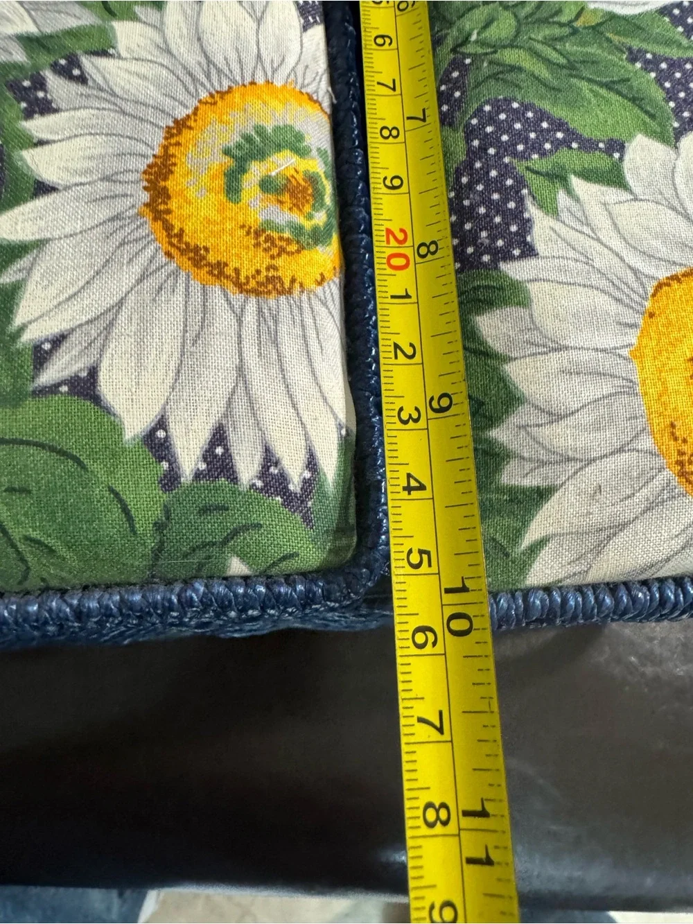 Vtg Wicker Sewing Basket Blue With Sunflowers Storage Box With Handle